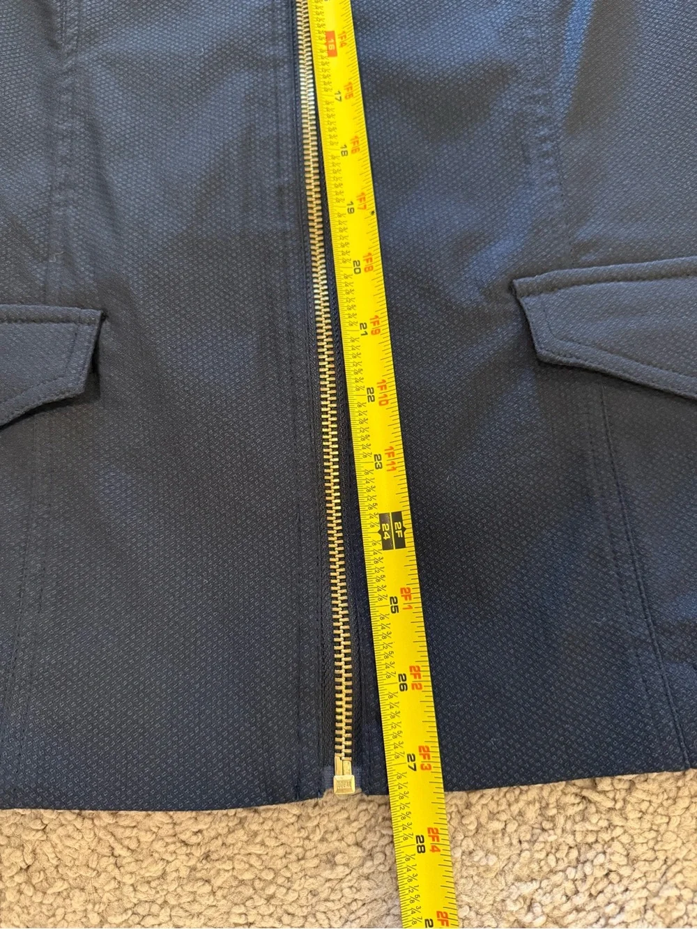 Attyre Dark Navy Zip-Front Utility Jacket with Gold Hardware